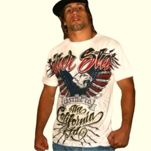 SILVER STAR T-Shirt Urijah Faber California Kid UFC MMA Cream Fighter Tee Medium